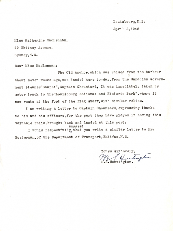 Letter from M.S. Huntington to Katharine McLennan